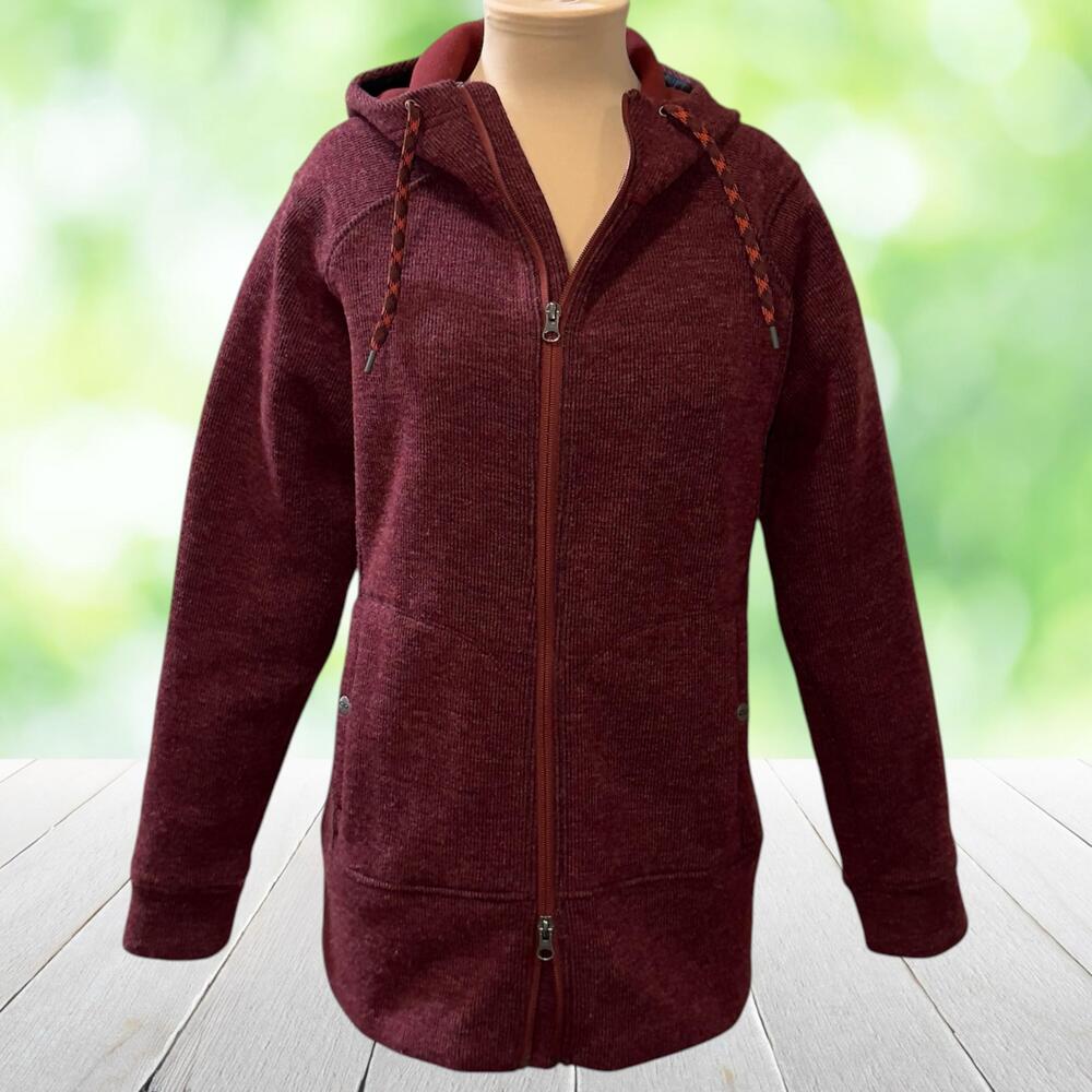 OUTDOOR RESEARCH Hooded Jacket Longline Wool Fleece Knit Burgundy Flurry Women M